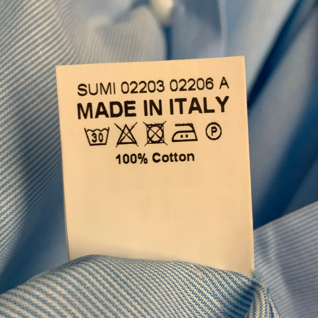 ISAIA Size S Blue White Stripe Cotton Spread Collar Long Sleeve Shirt