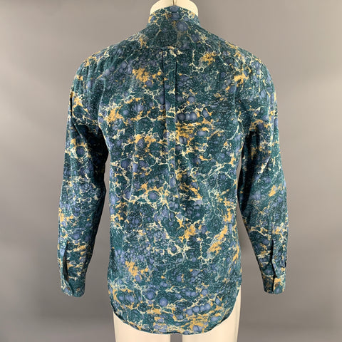 ACNE STUDIOS Size M Blue Teal Marbled Cotton Button Down Long Sleeve Shirt