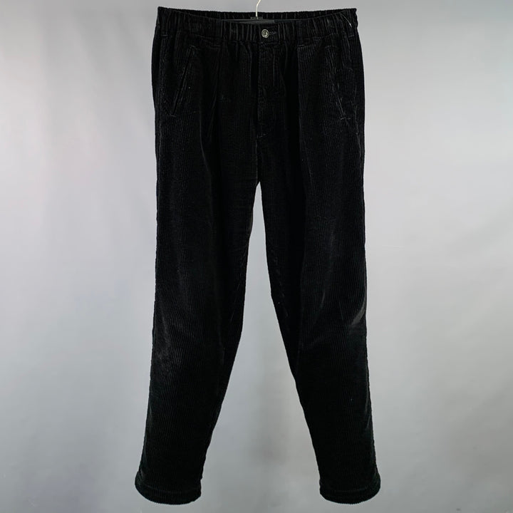 POST O'ALLS Size M Black Corduroy Cotton Elastic Waistband Casual Pants