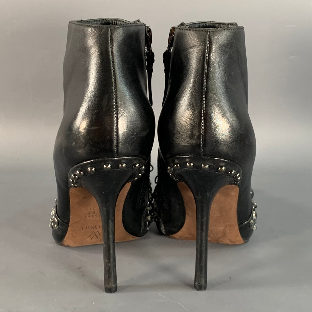VERA WANG Size 6 Black Leather Studded Side Zipper Stiletto Boots