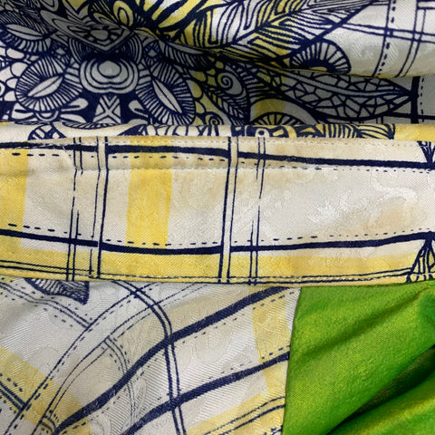 ROBERT GRAHAM Size L White Navy Yellow Print Silk Button Up Short Sleeve Shirt