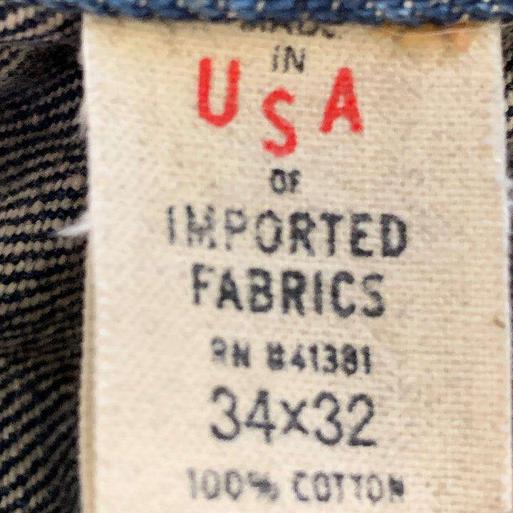 RRL by RALPH LAUREN Size 34 Blue Cotton Selvedge Denim Twill Straight Button Fly Jeans