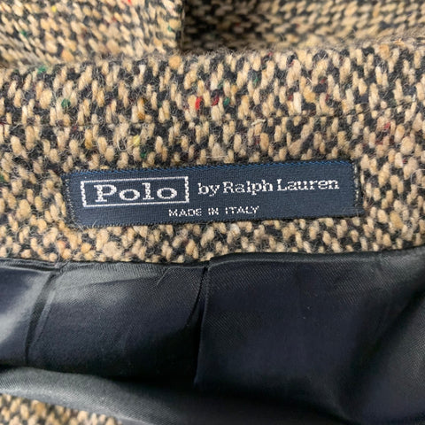 RALPH LAUREN Size 44 Tan Black Wool Hidden Placket Coat