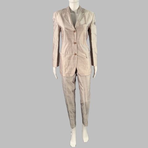 NEW YORK INDUSTRIE Vintage Size 4 Silver Silk Shantung Single Breasted Three Button Pleated Pantsuit