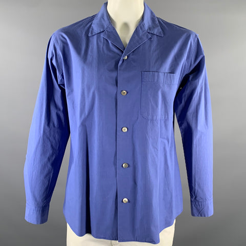 ISSEY MIYAKE Size XL Blue Solid Cotton Camp Long Sleeve Shirt