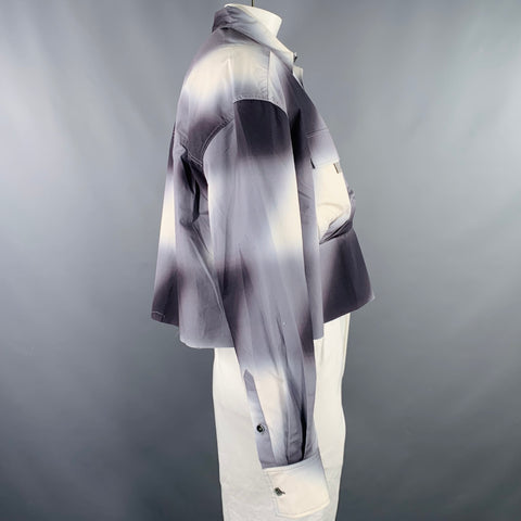 PRIVATE POLICY Size L Grey White Ombre Cotton Patch Pockets Long Sleeve Shirt