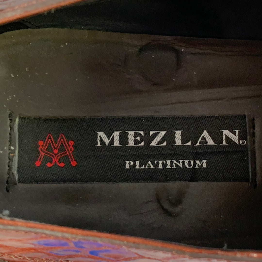 MEZLAN Size 11 Luciano Brown Alligator Leather Derby Lace-Up Shoes