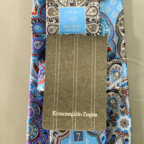 ERMENEGILDO ZEGNA Blue Grey Abstract Floral Silk Satin Tie