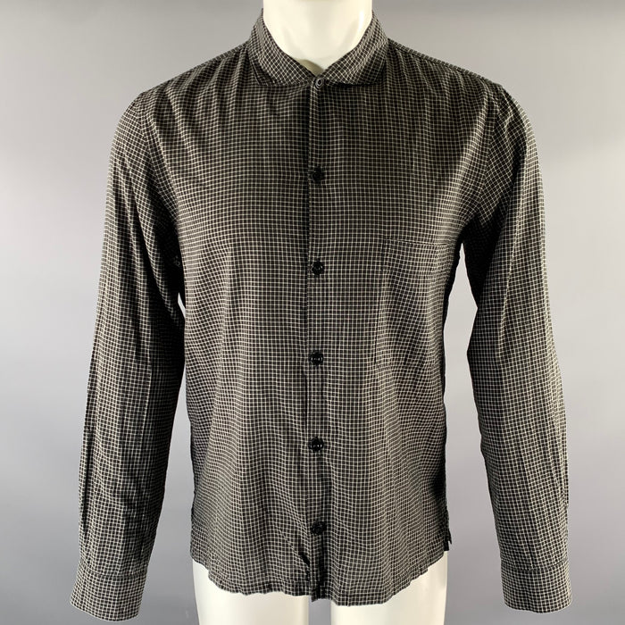 LEMAIRE Size S Black Cream Check Cotton Blend Cutaway Long Sleeve Shirt