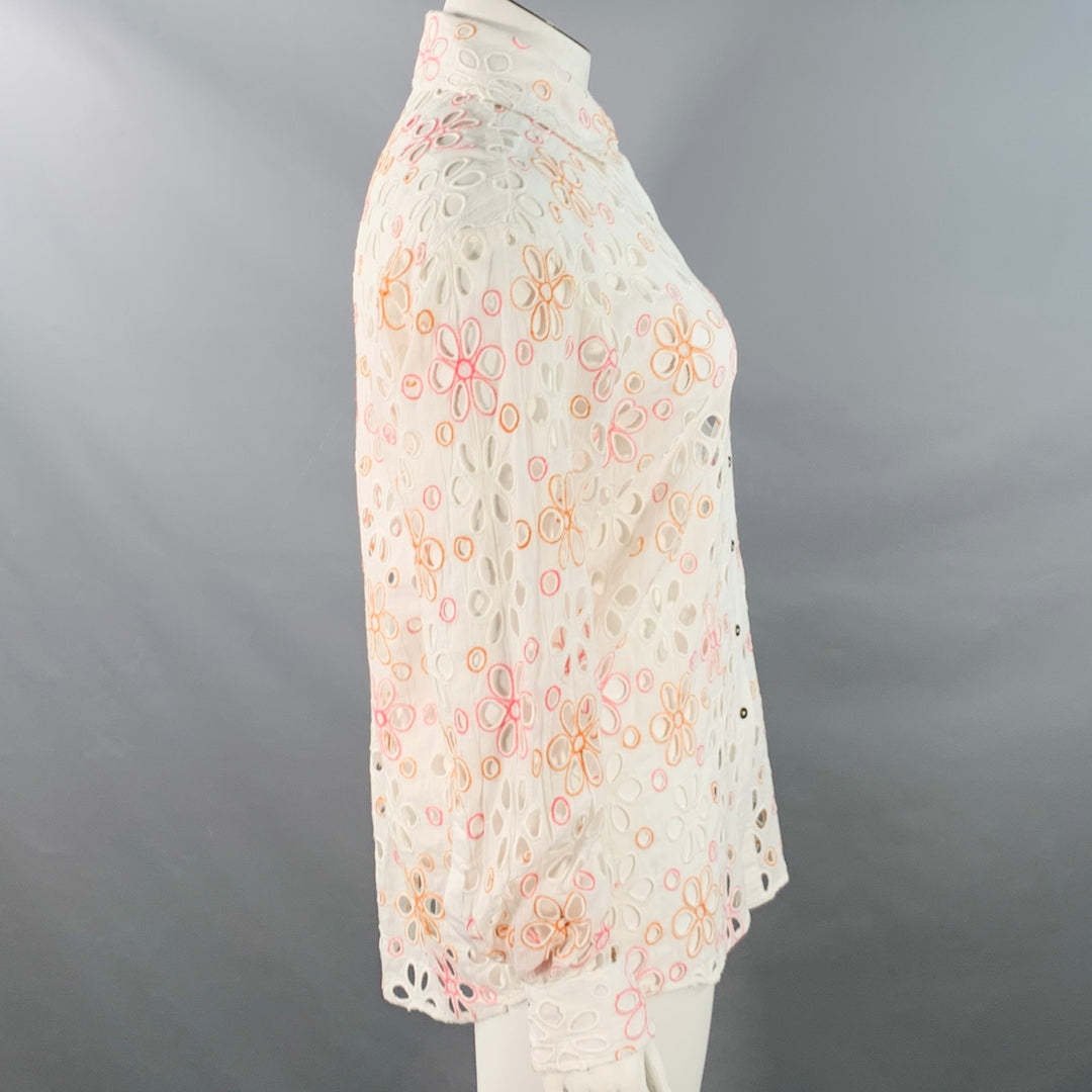 RAMY BROOK Size XL White Pink Orange Cotton Cut Out Button Up Casual Top