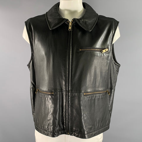 ANDREW MARC Size L Black Leather Pointed Collar Vest