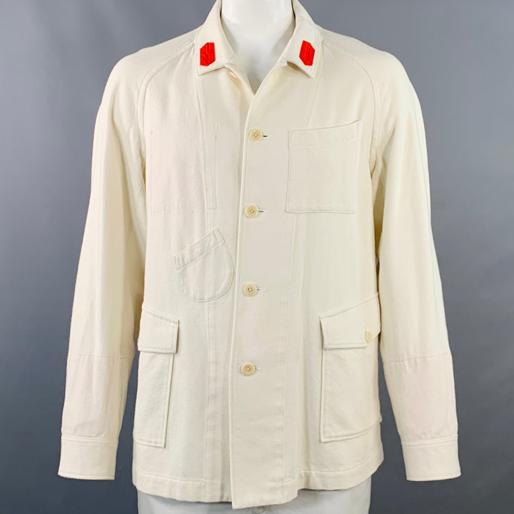 UNDERCOVER Size XL White Red Twill Cotton Contrast Trim Chore Jacket