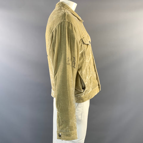 ENFANTS RICHES DEPRIMES ERD FW2017  XL Green Velvet Rayon Trucker Jacket