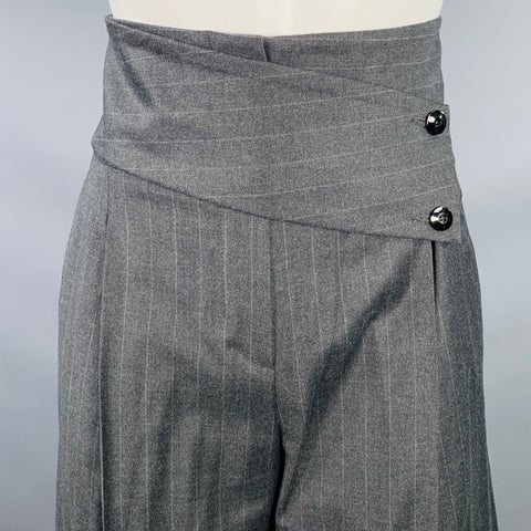 EMPORIO ARMANI Size 4 Grey Charcoal Virgin Wool Blend Pinstripe Wide Leg Dress Pants