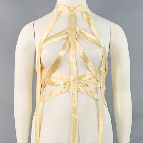 KHAITE Size XL Sukey Gold Viscose Satin Straps Harness Dress Top