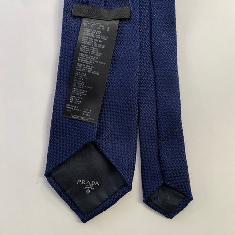 PRADA Size One Size Navy Woven Silk Tie