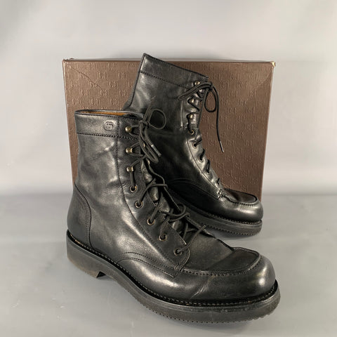 GUCCI Size 11.5 Black Solid Leather Military Boots