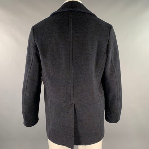 ETRO Size S Navy Abstract floral Wool Double Breasted Peacoat