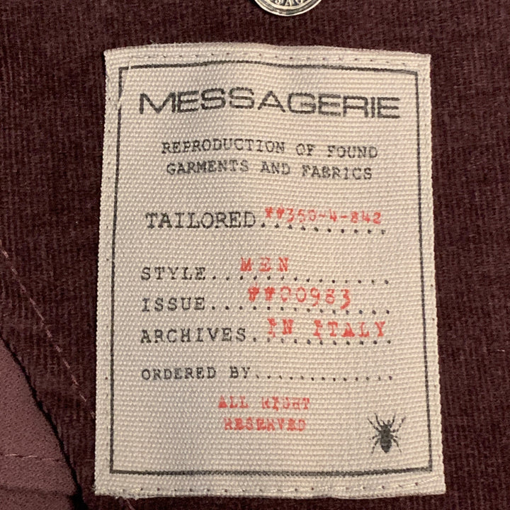 MESSAGERIE Bordeaux Taille 36 Manteau de sport en velours côtelé coton/élasthanne à revers cranté