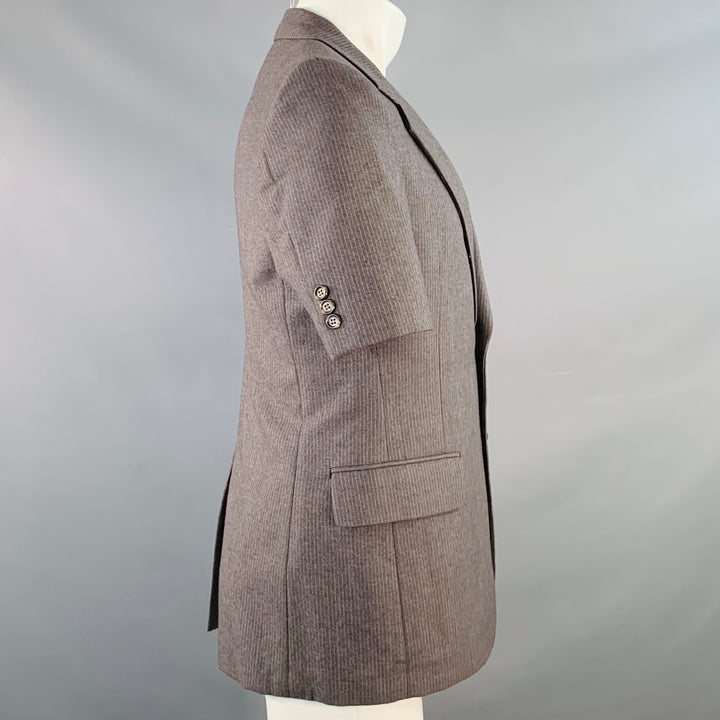 NO BRAND Size 38 Grey White Pinstripe Wool Notch Lapel Blazer Short Sleeve Shirt