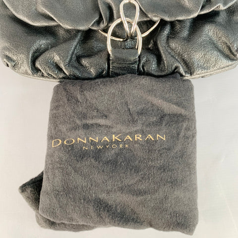 DONNA KARAN Black Silver Leather Shoulder Handbag