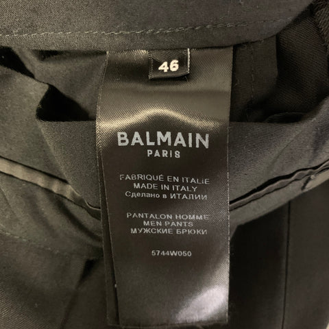 BALMAIN Size 30 Black Wool Blend Tuxedo Dress Pants