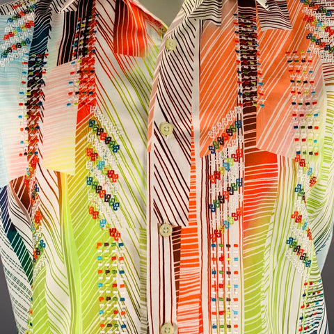 ROBERT GRAHAM Taille L Chemise à manches courtes boutonnée en coton imprimé multicolore