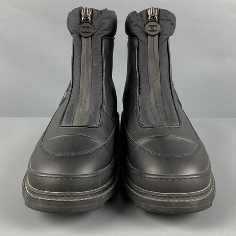 CHANEL Size 11 Black Nylon Quilted Boots