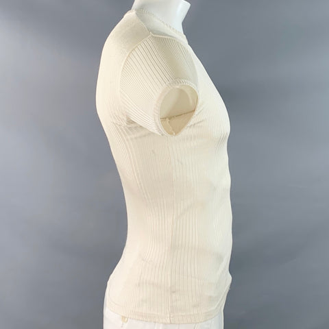 PS by PAUL SMITH Size L Cream Rib Knit Polyamide Crew Neck T-shirt