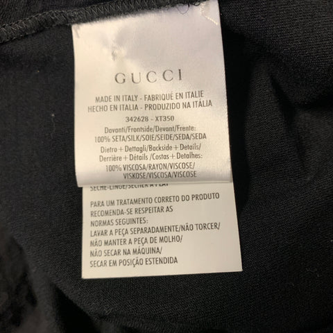 GUCCI Size One Size Black Studded Silk Crew Neck T Shirt