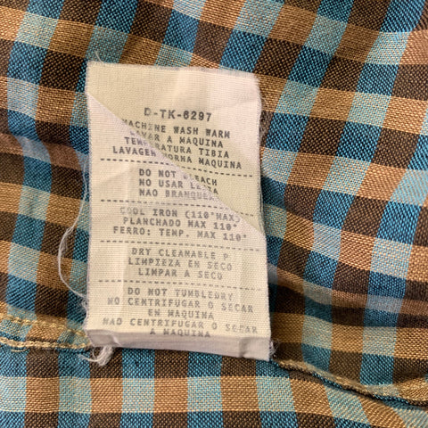 ERMENEGILDO ZEGNA Size L Orange Blue & Grey Checkered Long Sleeve Shirt