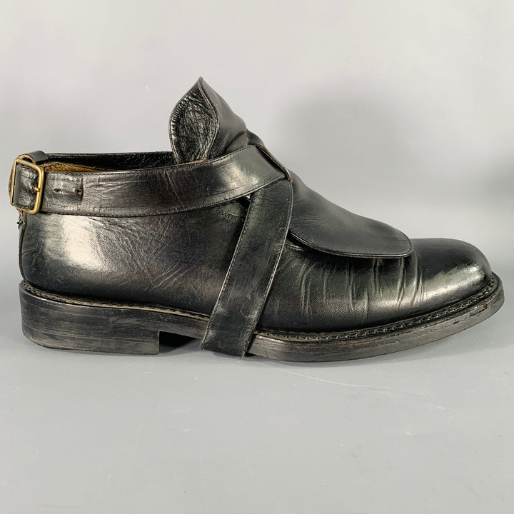 PATRICK COX Size 9 Black Leather Ankle Strap Lace-Up Shoes