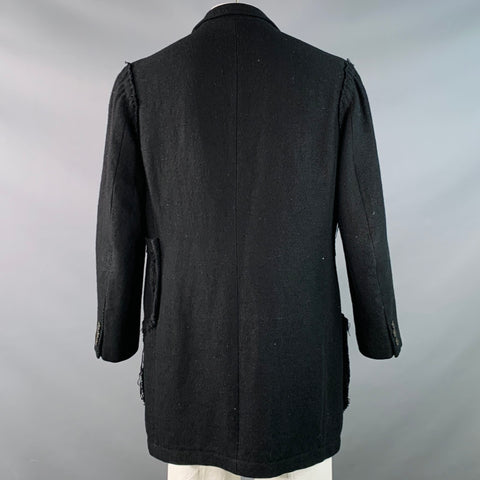 YOHJI YAMAMOTO Size L Black Twill Linen Wool Notch Lapel Coat