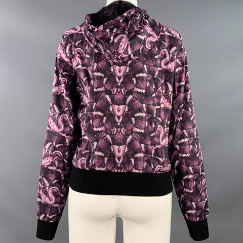 MARCELO BURLON Size S Black Purple Polyamide Snake Print Hooded Rain Jacket