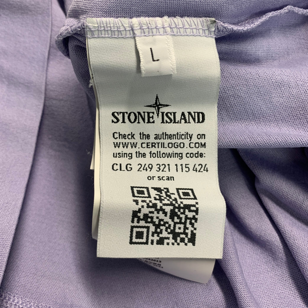 STONE ISLAND Size L Purple Cotton Logo Half Placket Polo