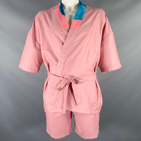 YUSUF KAYI Size L Rose Pink Belted Kimono Shorts Suit