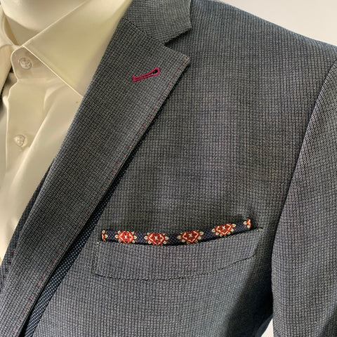 TED BAKER Size 36 Navy Grey Nailhead Viscose Polyester Blend Notch Lapel Suit