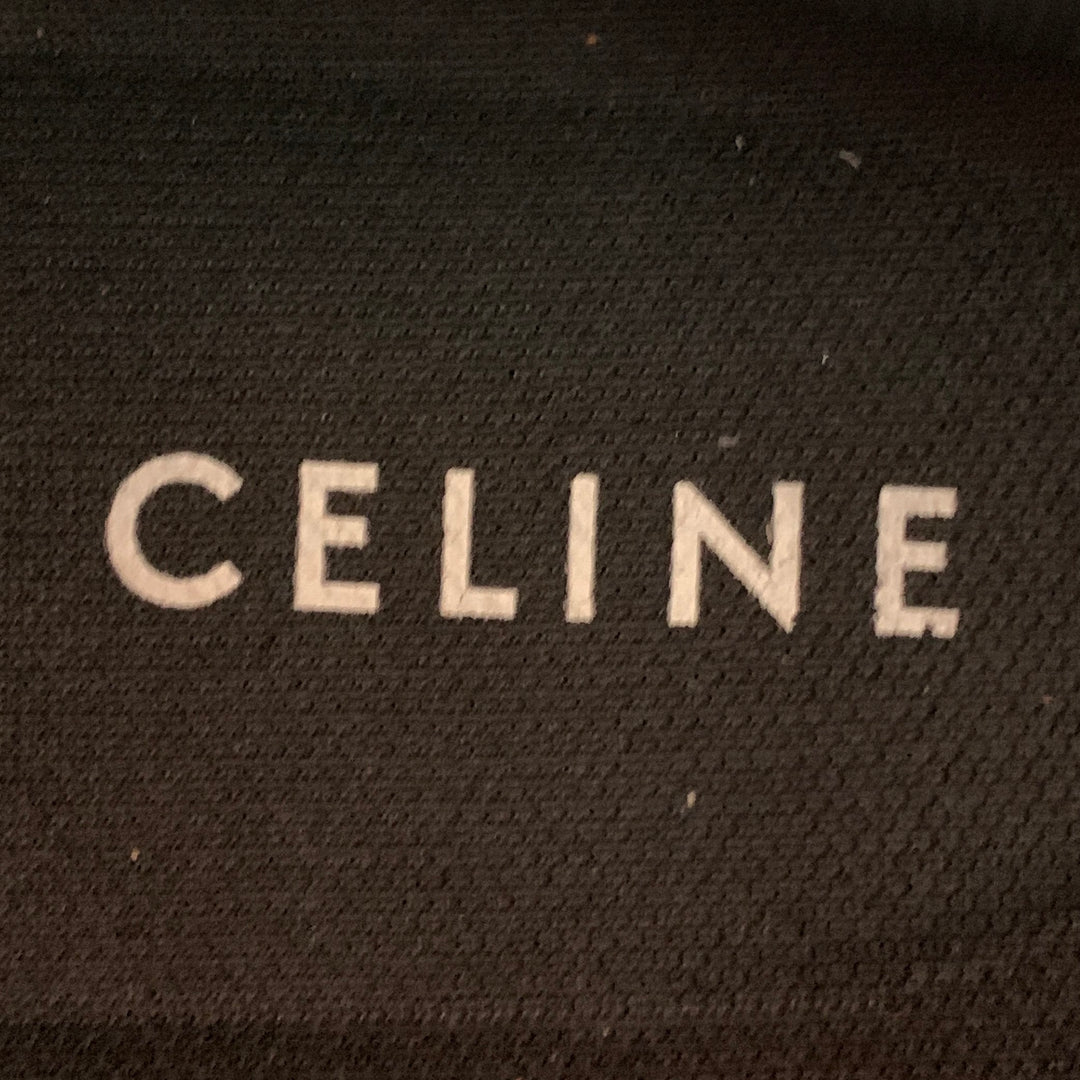 CELINE Size 12 White Black Perforated Leather Mid Top Lace-Up Sneakers