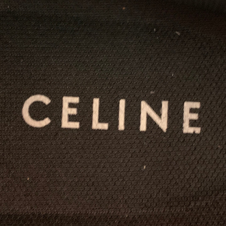 CELINE Size 12 White Black Perforated Leather Mid Top Lace-Up Sneakers