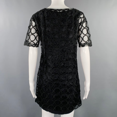 MARNI Size 4 Black Polyester Applique Double Layer Cocktail Dress