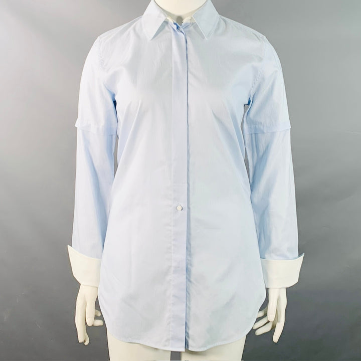 HELMUT LANG Size L Blue White Cotton Stripe Contrast Trim Tuxedo Shirt