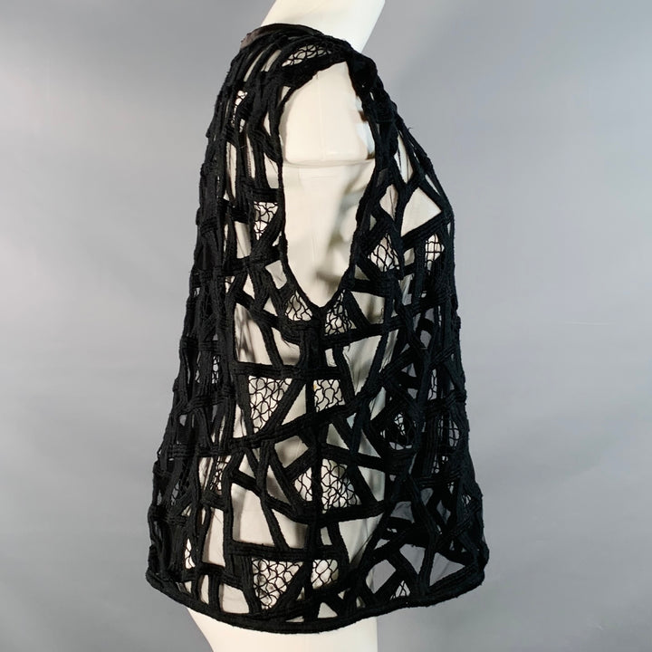 IRO Size 8 Black Mesh Geometric Crew Neck Sleeveless Casual Top