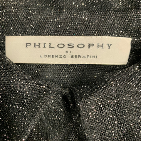 PHILOSOPHY di LORENZO SERAFINI Size 4 Black Silver Metallic Ruffle Blouse