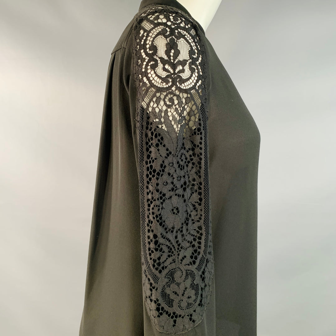 THE KOOPLES Size S Black Polyester Collarless Lace Trim Hidden Buttons Blouse