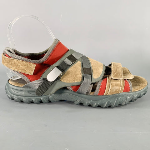 LANVIN Size 8 Beige Red Neoprene Hook Loop Closure Sandals