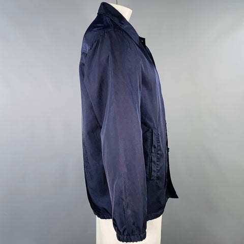 DRIES VAN NOTEN SS24 Size L Vorrie Navy Twill Polyamide Button Up Shirt Jacket