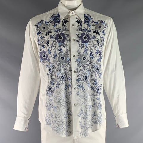 ROBERT GRAHAM Size L White Blue Floral Cotton Button Up Long Sleeve Shirt