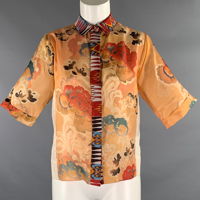 DRIES VAN NOTEN Size XS Multi-Color Silk Floral Short Sleeve Shirt