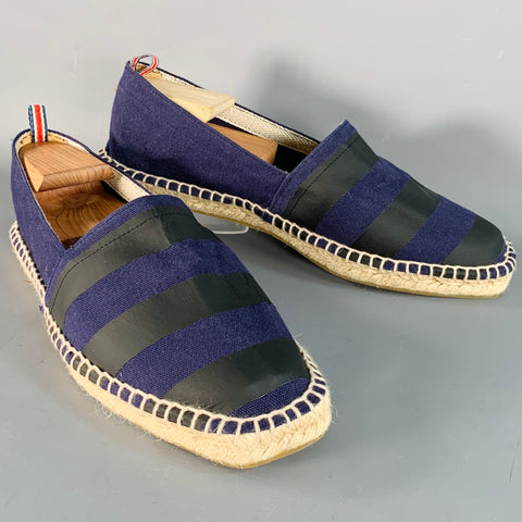 CASTANER Size 11 Navy Black Stripe Canvas Espadrille Slip On Sneakers