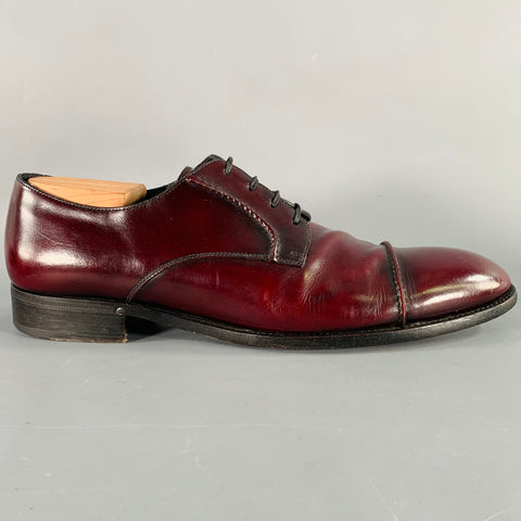 ERMENEGILDO ZEGNA Size 11 Burgundy Leather Cap Toe Lace-Up Shoes